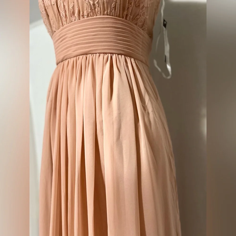 Sonsiya Blush Pink Lace Chiffon Maxi Dress Size 12 Formal Gown NWT - Picture 7 of 12